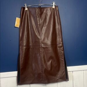 NWT Michael Kors long Brown faux Leather Skirt sz 6